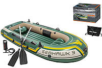 Трёхместная лодка для рыбалки Seahawk 3 Intex 68380 NP. C алюминиевыми вёслами и насосом в коробке