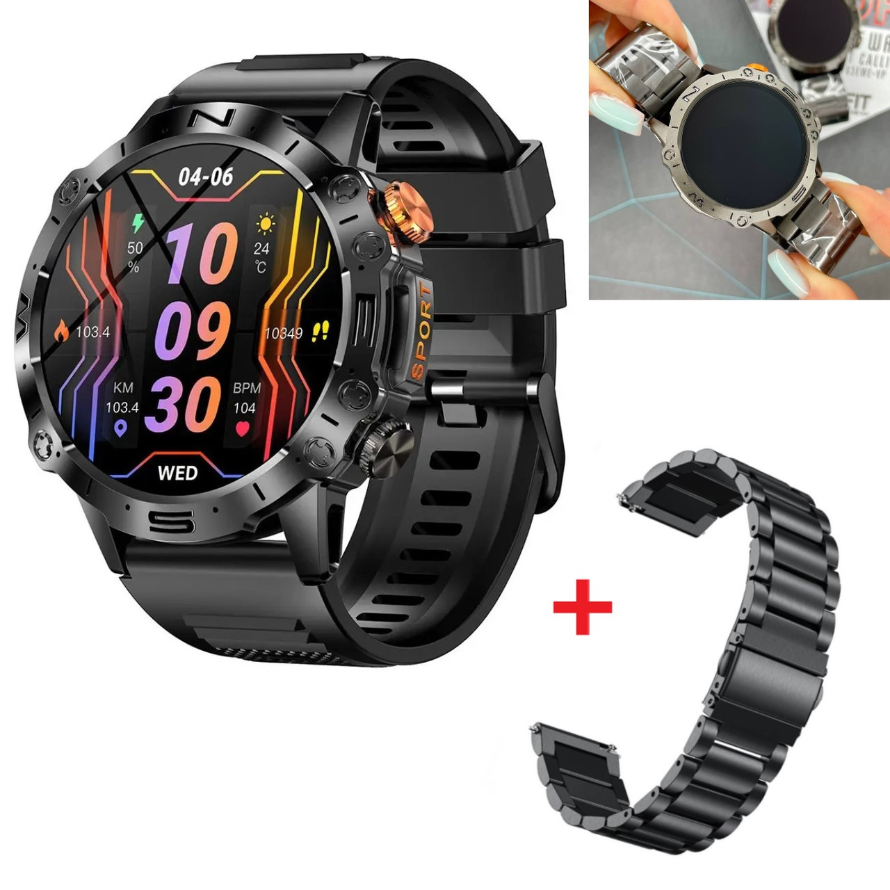 Смарт розумний годинник чоловічий із металевим браслетом чорний Smart Watch Bluetooth смарт-годинник з дзвінком Modfit