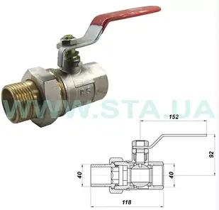 Кран кульовий з американкою STA 2" (червона ручка) НІК. {20/2}