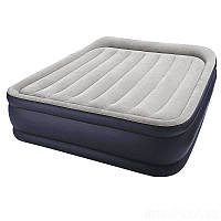 Кровать надувная двухспальная Intex 64136 со встроенным электронасосом 220 В, серо-синяя