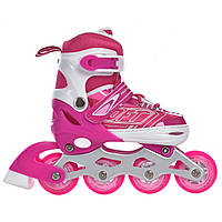 Ролики детские раздвижные с подсветкой и шнурками на 4 колесах размер 31-34 Profi A4147-S-P Розовый
