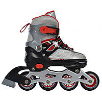 Ролики детские раздвижные с подсветкой и шнурками на 4 колесах размер 31-34 Profi A4147-S-R Серо-красный