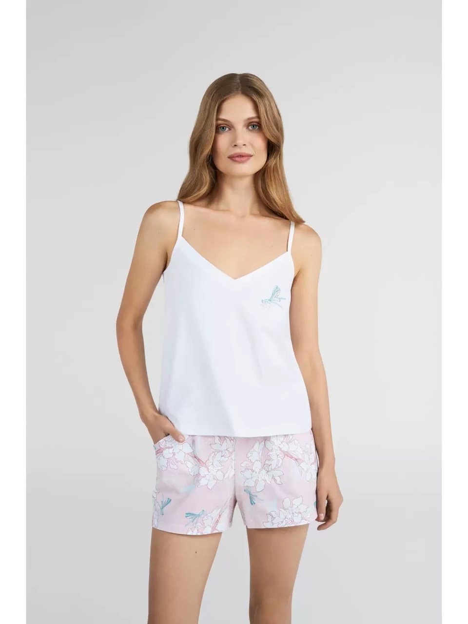 Женская пижама шорты хлопок Ellen LPK 4070/25/01 бело-розовый L