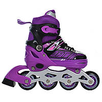 Ролики детские раздвижные с подсветкой и шнурками на 4 колесах размер 31-34 Profi A4147-S-V Фиолетовый