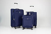 Набор из 3х чемоданов ткань Франция с расширением большой средний малый (L M S) синий | Snowball 87303