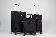 Набор из 3х чемоданов ткань Франция с расширением большой средний малый (L M S) чёрный | Snowball 87303