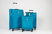 Набор из 3х чемоданов ткань Франция с расширением большой средний малый (L M S) бирюзый | Snowball 87303