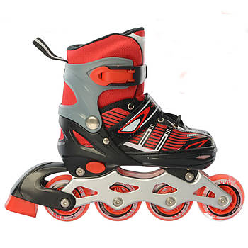 Ролики з гальмом для дітей Profi на шнурівці та кліпсу з підсвічуванням розмір 31-34 A4139-S-R Червоний