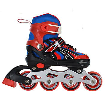 Дитячі розсувні ролики з подвійною застібкою на 4 колесах розмір 31-34 р. Profi A4146-S-R Чорний