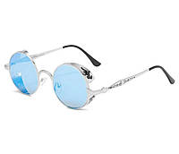 Солнцезащитные очки круглой формы из металла для женщин, очки женские с голубыми линзами с узором серебристые