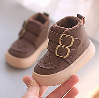 Демисезонные детские ботинки для девочки и мальчика на весну/осень, коричневые хайтопы на плюше для малышей