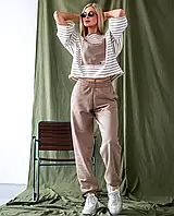 Женский летний костюм из свободной футболки и штанов цвет капучино