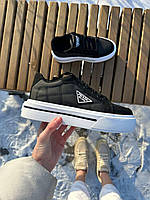 Женские кроссовки  Prada Macro Re-Nylon Brushed Leather Sneakers Black