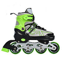 Детские раздвижные ролики клипса с шнуровкой на 4 колесах размер 35-38 и подсветка Profi A4148-M-GR Зеленый