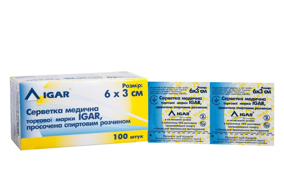 Серветка спиртова IGAR 6 х 3 см №100