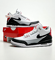 Мужские кроссовки Nike Air Jordan 3 Retro White Black Найк Джордан Ретро белые черным кожаные весна осень