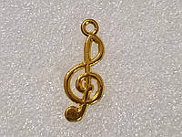 Скрипичный ключ, подвеска, цвет - золото, 25 мм.