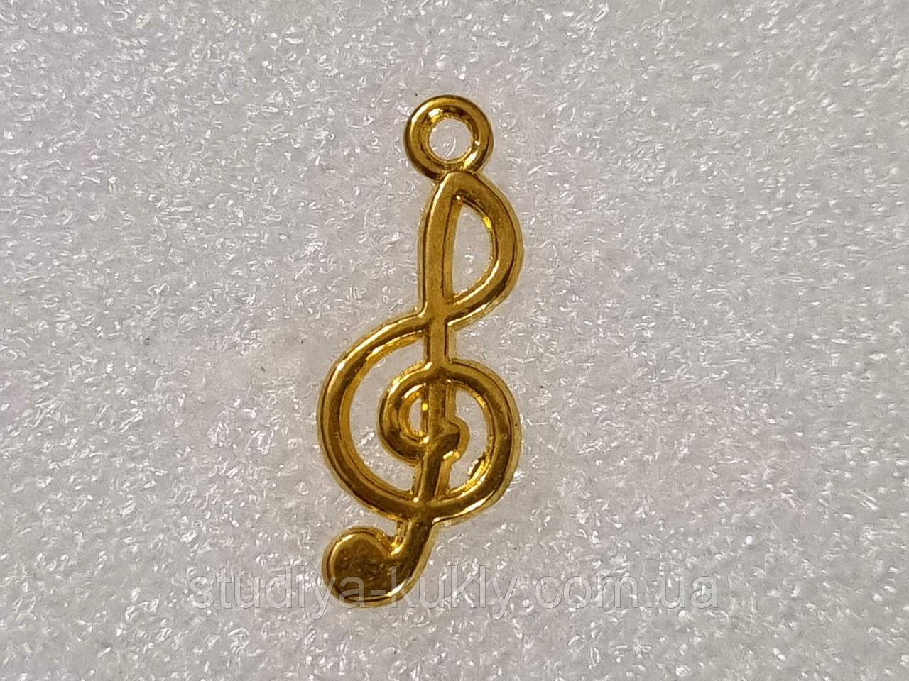 Скрипковий ключ, підвіска, колір - золото, 25 мм.
