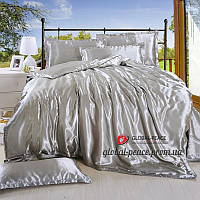 Атласное Серебряное двуспальное постельное белье Moka Textile 175х210см