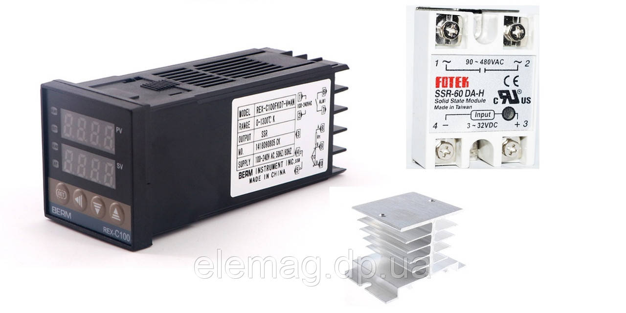 ПІД-терморегулятор REX-C100FK02-V*AN , реле SSR - 60 DA-H Taiwan, радіатор