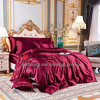 Атласное Бордовое Семейное постельное белье Moka Textile 175х210см