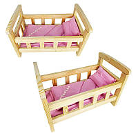 Ліжечко для ляльки DSL- 01 дерев яне, матрац, ковдра, подушка, у коробці