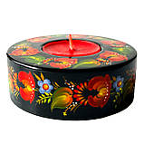 Підсвічник дерев'яний Петриківський розпис для свічок ручна робота 3x9 см МАКИ Український сувенір, фото 5