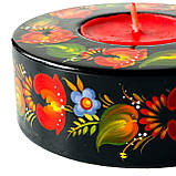 Підсвічник дерев'яний Петриківський розпис для свічок ручна робота 3x9 см МАКИ Український сувенір, фото 9