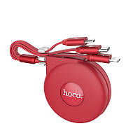 Кабель Hoco combo retractable Micro USB + Lightning + Type-C U50 |1m, 2A|
