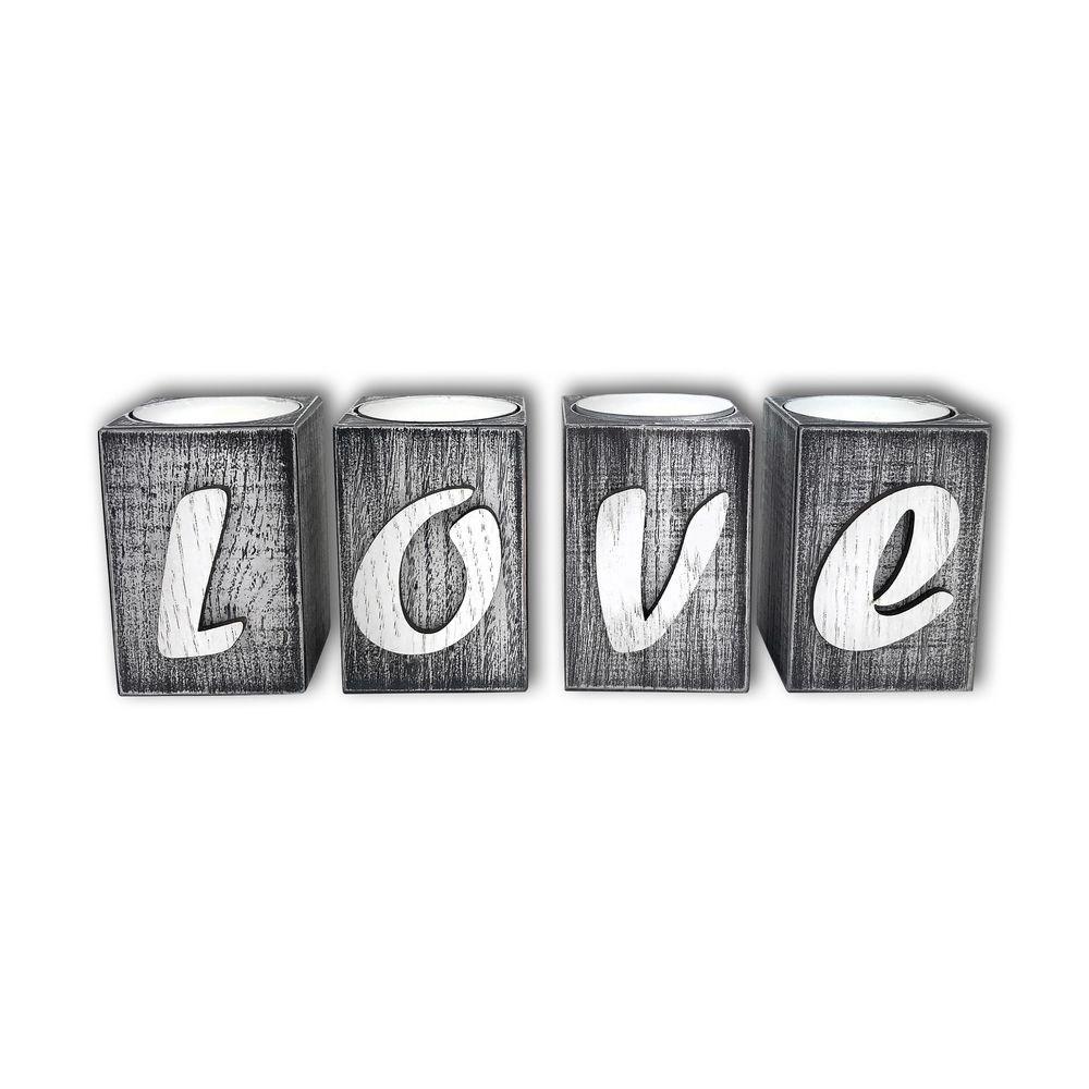 Набір підсвічників 4шт LOVE сірий вінтаж Гранд Презент гпхрпя002са