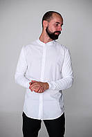 Мужская рубашка приталенная с длинным рукавом Vero белая Рубашка классическая воротник стойка хлопковая