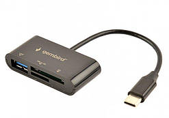 Кардридер Type-C Gembird UHB-CR3-02, вихід - USB 2.0, SD+Micro-SD, пластик, чорний