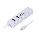 Адаптер, з USB на Gigabit Ethernet NECH-2P-SD-01, 2 Ports USB 3.0 + microSD/TF card reader 1000 Mbps, метал, сірий, фото 2