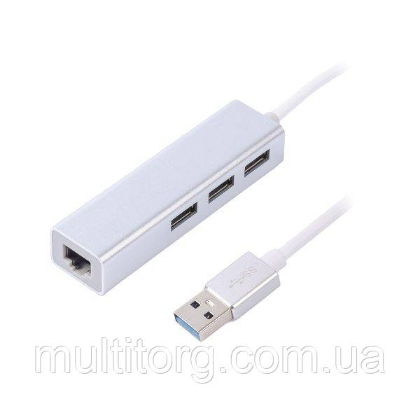 Адаптер, з USB на Gigabit Ethernet NEAH-ЗP-01, 3 Ports USB 3.0 1000 Mbps, метал, сірий