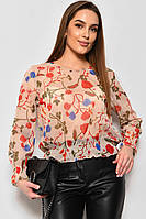 Блуза жіноча в сіточку з принтом бежевого кольору 173815M