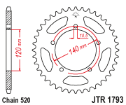 Мотозірка задня JTR1793.45 Suzuki  GSX-R600,Suzuki  GSX-R750,Suzuki  GSX-R1000,Suzuki  Scrambler (під 520 цеп