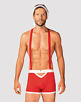 Чоловічий еротичний костюм Санта-Клауса Obsessive Mr Claus S/M, боксери на підтяжках, шапочка з помп Дніпр