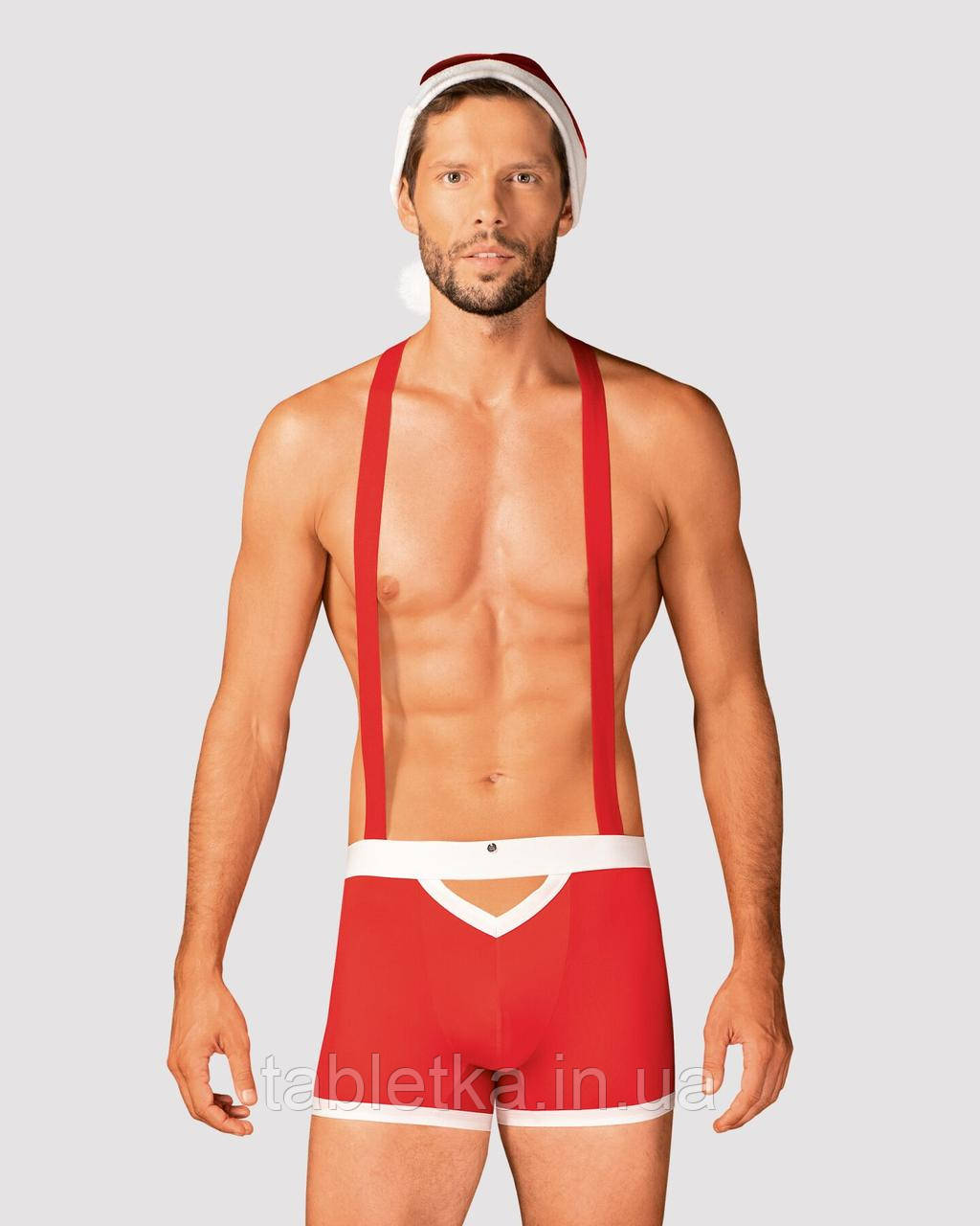 Чоловічий еротичний костюм Санта-Клауса Obsessive Mr Claus 2XL/3XL, боксери на підтяжках, шапочка з Дніпр