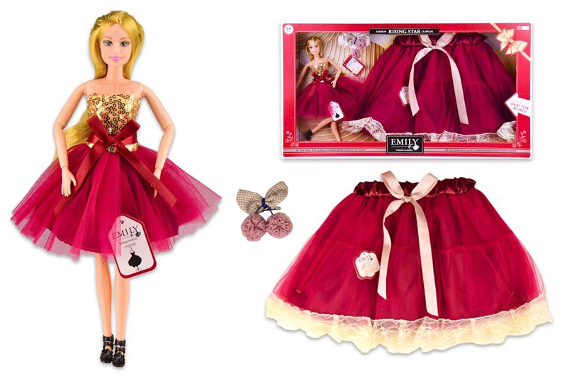 Лялька "Emily" QJ095B зі спідницею для дитини, розмір ляльки — 29 см, у коробці р. 60*6,5*33 см.