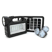 Переносной фонарь GD-101+ Solar, 1+1 режим, встроенный аккум, 3 лампочки 3W, USB выход, Black, Box