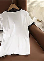 Женская футболка белая базовая повседневная с черными полосами оверсайз 42/46 размер