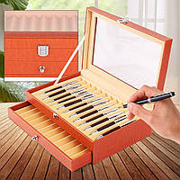 Подарок 24 слота перьевая ручка витрина держатель ящик для хранения PU кожа ручка коллекционер оранжевый