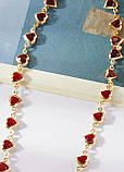 Ланцюжок жіночий укорочений з червоними сердечками Без бренду Золотистий, фото 2