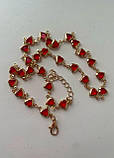 Ланцюжок жіночий укорочений з червоними сердечками Без бренду Золотистий, фото 4