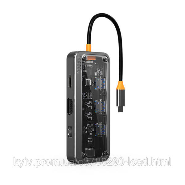 USB хаб, концентратор зі швидкою зарядкою та HDMI Wisoneng RD10A (10 в 1, Type-C)