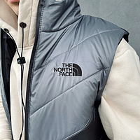 Жилетка весенняя дутая брендовая на синтепоне теплая Clip TNF черный с серым