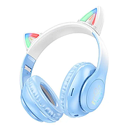 Наушники беспроводные Hoco Cat ears BT headphones W42 |BT5.3, AUX/TF, 10h| crystal blue