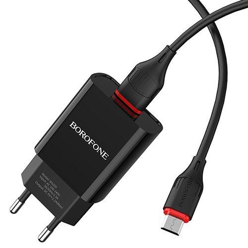 Мережевий зарядний пристрій  Borofone BA20A  1USB/2.1A + cable Micro-USB 1m black