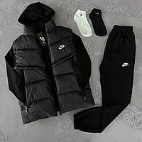 Комплект мужской Nike Спортивный костюм + Жилетка Набор 3в1 Найк весенний осенний черный