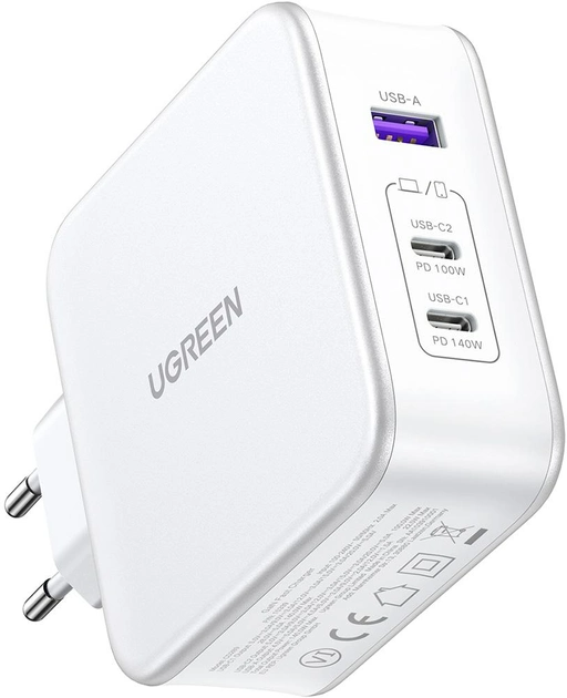 Мережевий зарядний пристрій Ugreen CD289 GaN Fast Charger 140Вт with Cable White (15339)